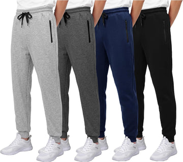 4 Pack Boys Sweatpants Youth Teens Athletic Cotton Pants with Zipper Pockets Drawstring Joggers for Kids