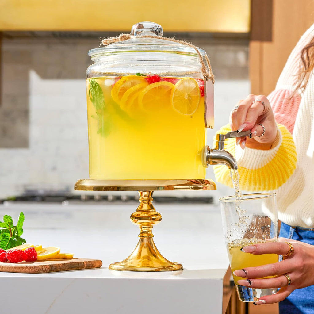 1 Gallon Beverage Dispenser with Stainless Steel Spigot + Marker & Chalkboard 100% Leakproof Glass Drink Dispenser