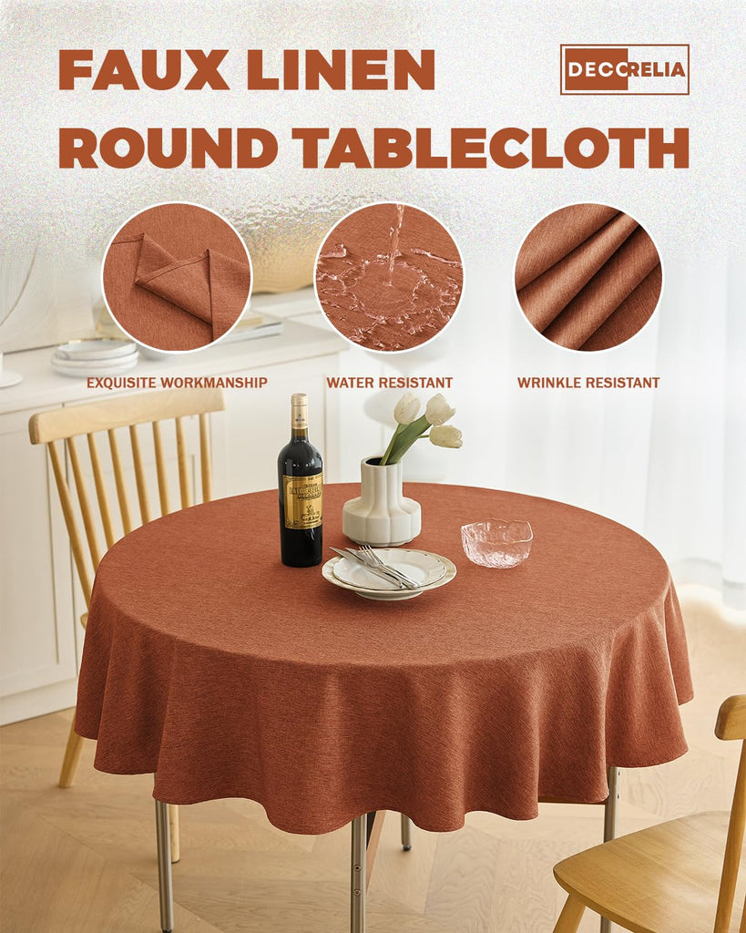 Fall Round Tablecloth 60 Inch for Indoor/Outdoor, Burnt Orange
