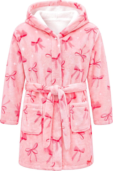 Girls Hooded Robe Soft Plush Bathrobe for Kids Warm Sleepwear