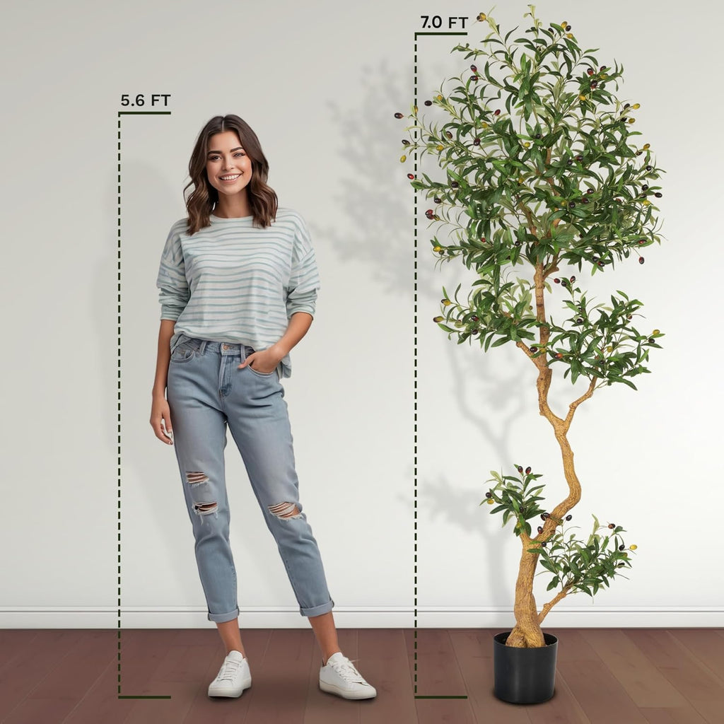 Fake Olive Tree 7.0 Feet - Artificial Plants Indoor, Faux Olive Tree, Fake Tree Decor, Faux Trees Indoor - Tall