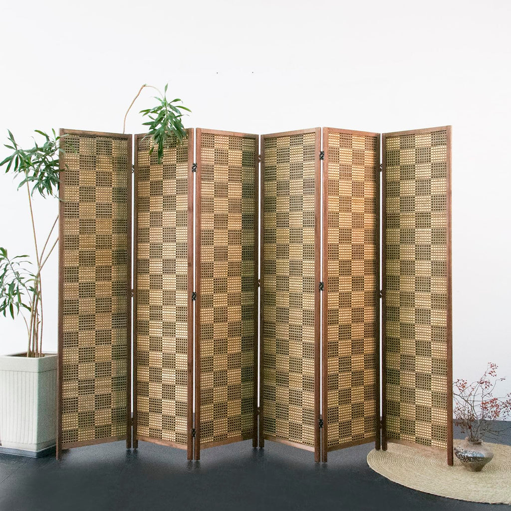 6 Panel Bamboo Room Divider - 5.6 ft Tall Double-Sided Folding Privacy Screen, Freestanding Wall Partition, Caramel
