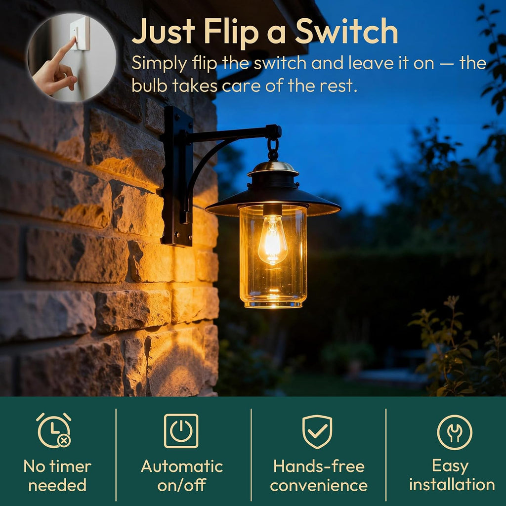 Amber ST19 Dusk to Dawn LED Outdoor Light Bulb, 700LM Sunlight Sensor Light Bulbs, 7W (60W Equivalent), 2200K Warm