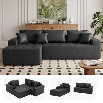 108.3" L-Sectional Couches, Faux Leather Couch Bed