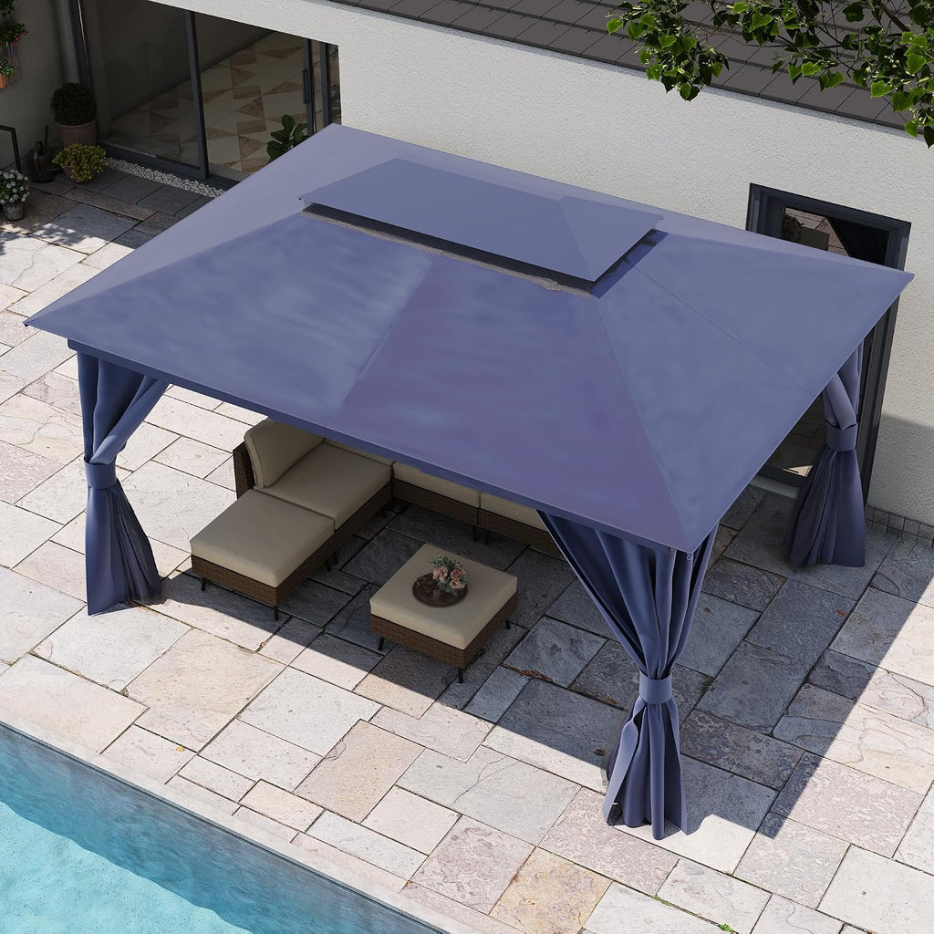 10'x13' Outdoor Gazebo, Metal Frame Heavy Duty Patio Canopy Tent Shelter with Double Roofs - Navy Blue