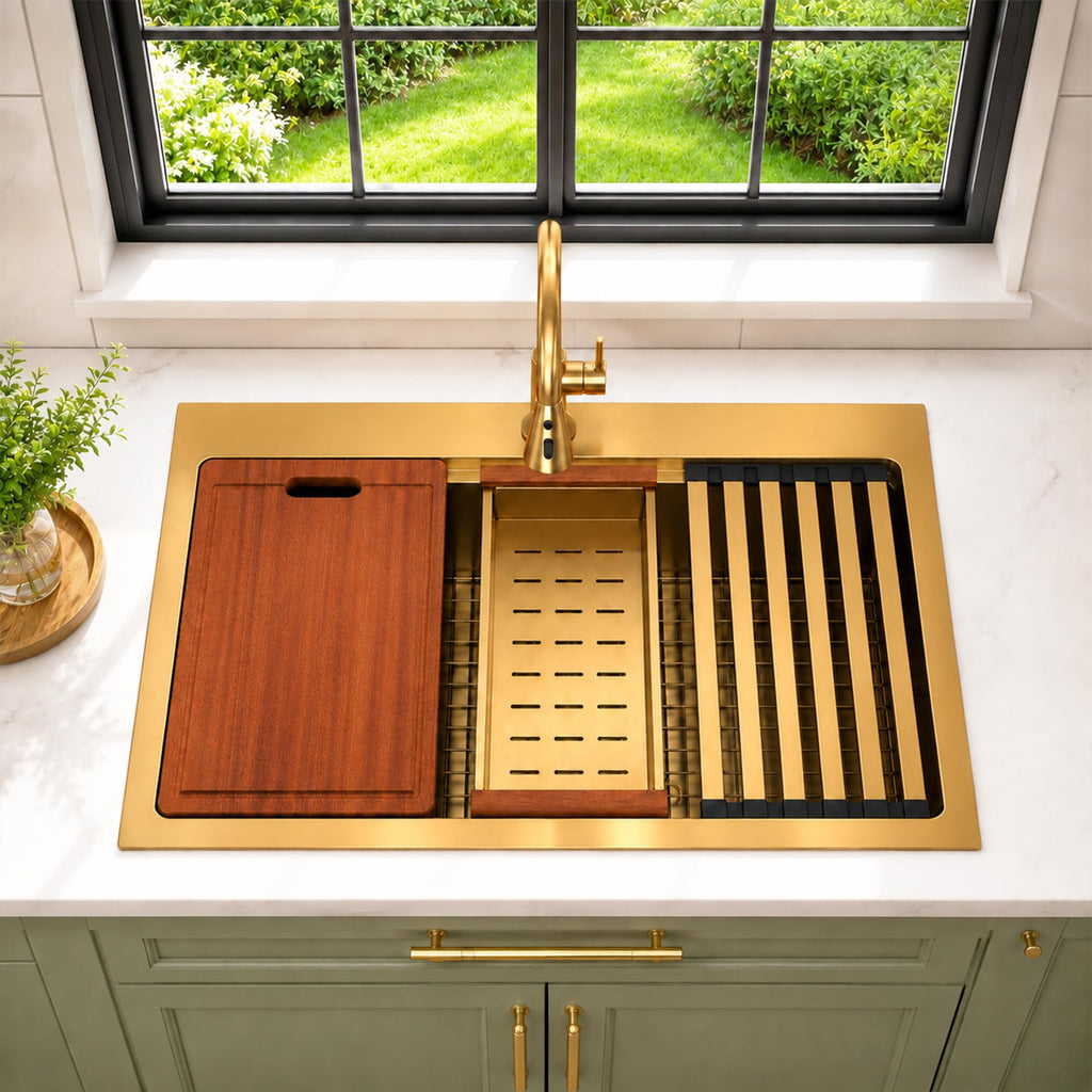 31 Inch Gold Drop- Sink, 16 Gauge Workstation Sink