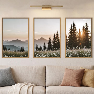 Forest Sunlight Landscape Framed Canvas Wall Art Set-24"x36"x3