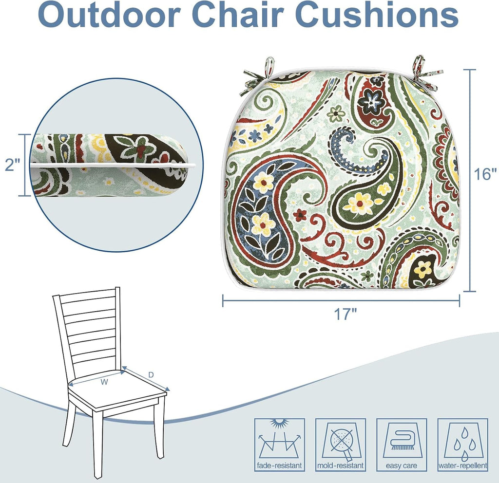 Outdoor Chair Cushions Furniture Set of 4, Water Repellent Patio Chair Cushions 17"x16" with Ties, U-Shaped Dining