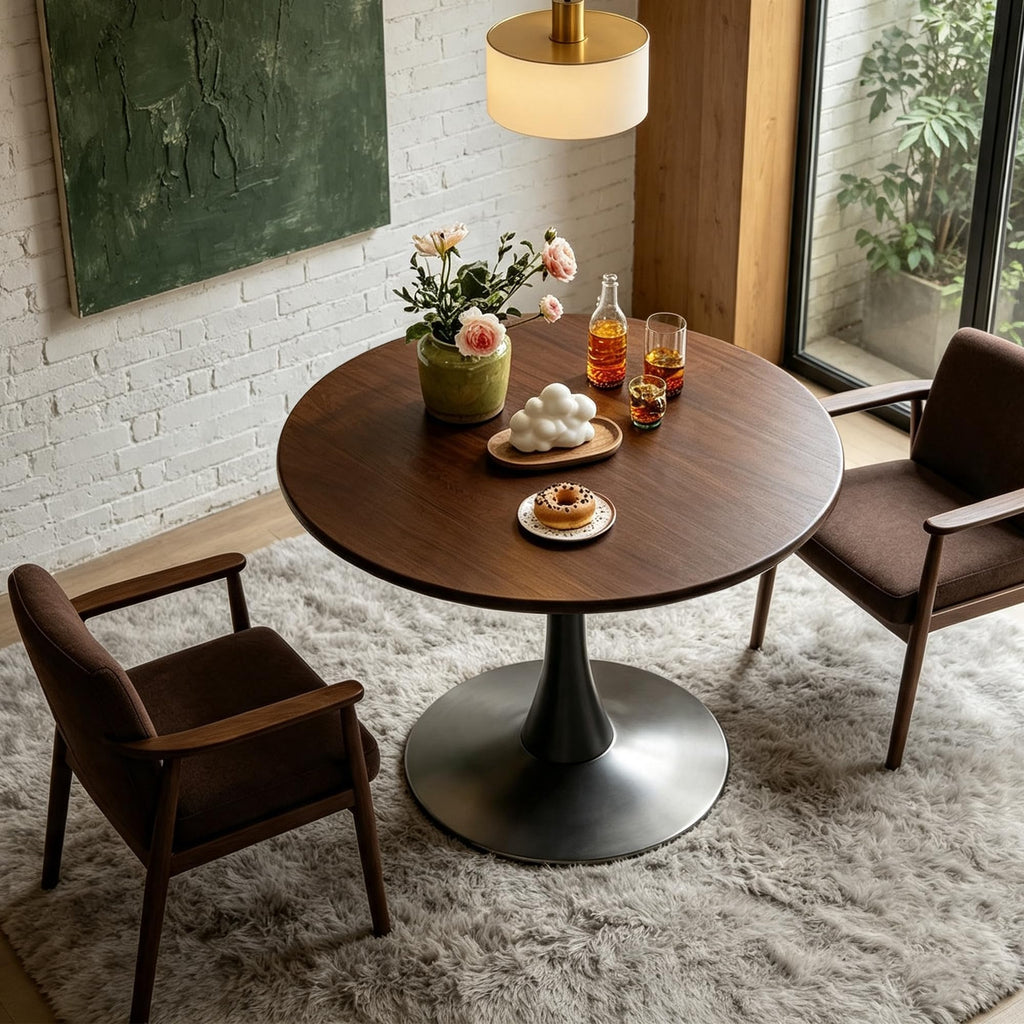 Inspired Saarinen Style Round Table, Modern Dining Table, MDF Top and Steel Base Tulip Round Kitchen Table, Kitchen Table, Mid Century Coffee