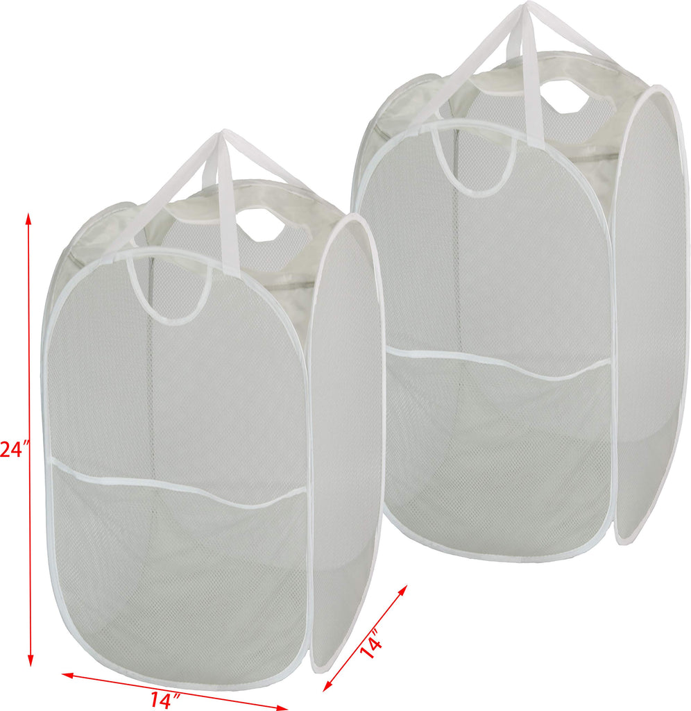 Mesh Pop-Up Laundry Hamper with Side Pocket, 2 Pack, Gray
