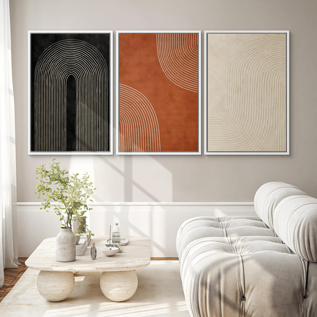 Framed Canvas Print Wall Art Set Boho Mid Century Arch Line Abstract Illustrations Modern Art Decorative Zen Chic