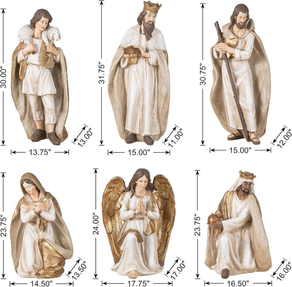 31.75"H Oversized Outdoor Nativity Set, 12-Piece Hand-Painted Large Resin Christmas Nativity Scene Figurine Set, Gold