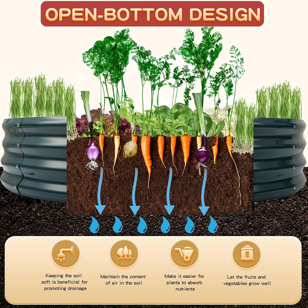Durable Round Steel Raised Garden Bed Painted for Planting Vegetable/Herbs/Flowers/Trees at Backyard/Garden,or Baby