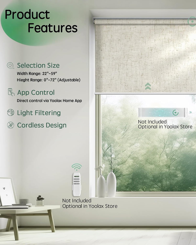 Motorized Blinds App Control, Linen Beige, | Automatic Roller Shades App Control Home Office, Electric Blinds for
