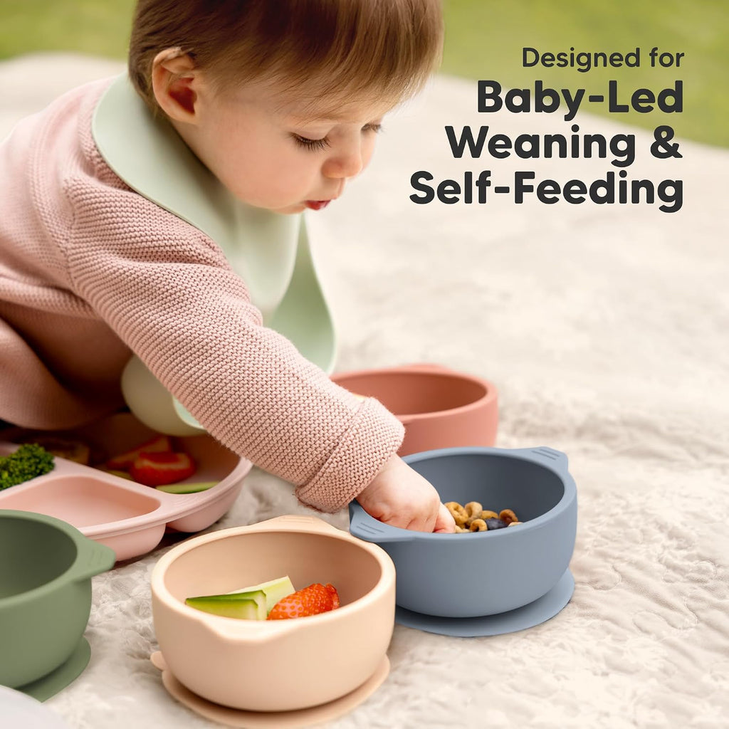 Pack Baby Bowls with Suctions, Lids, BPA-Free Silicone (Slate)