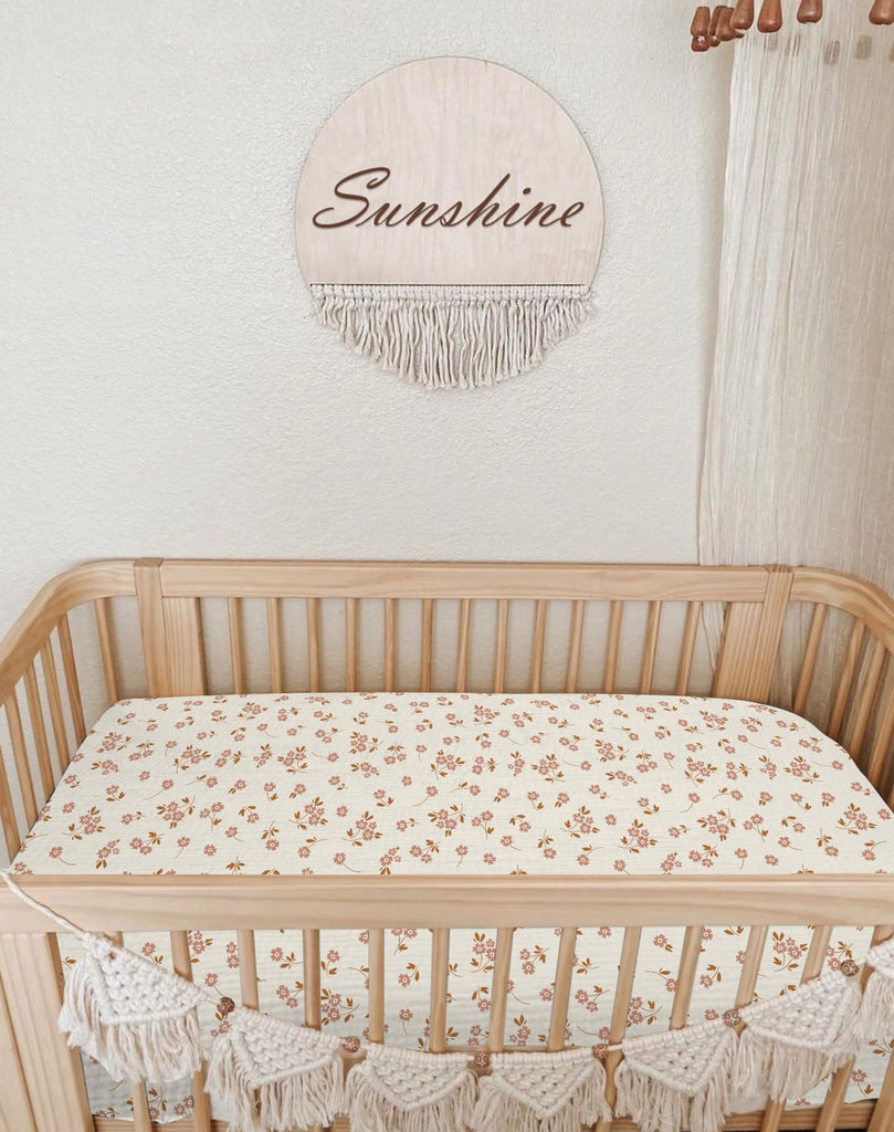 Muslin Bassinet Sheets 2 Pack, 33" x 17", (Floral & Pink)