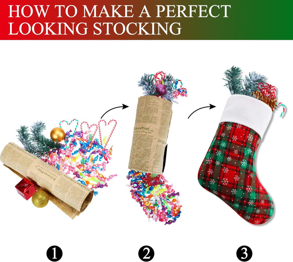 Inch Christmas Mini Stockings Plaid Snowflake Christmas Tree Hanging Stocking for Xmas New Year Party - Set of 24