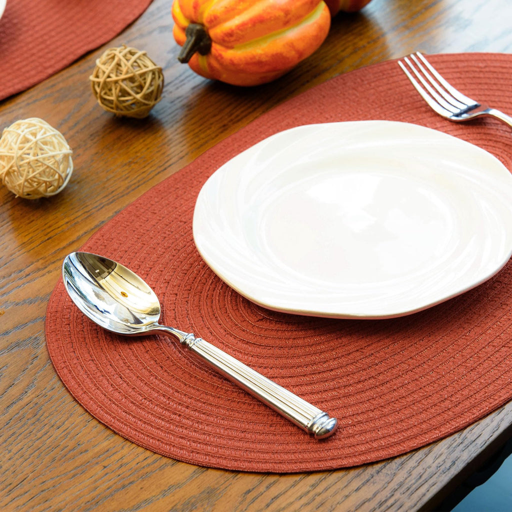 Placemats Set of 4, Woven Oval Braided Dining Table Mats(Rust Orange)