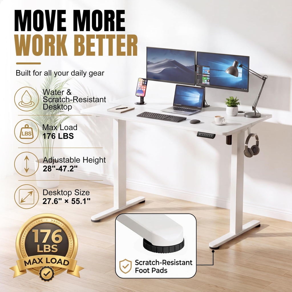 45 Inches Electric Standing Desk, Home Office Desk with Phone Holder