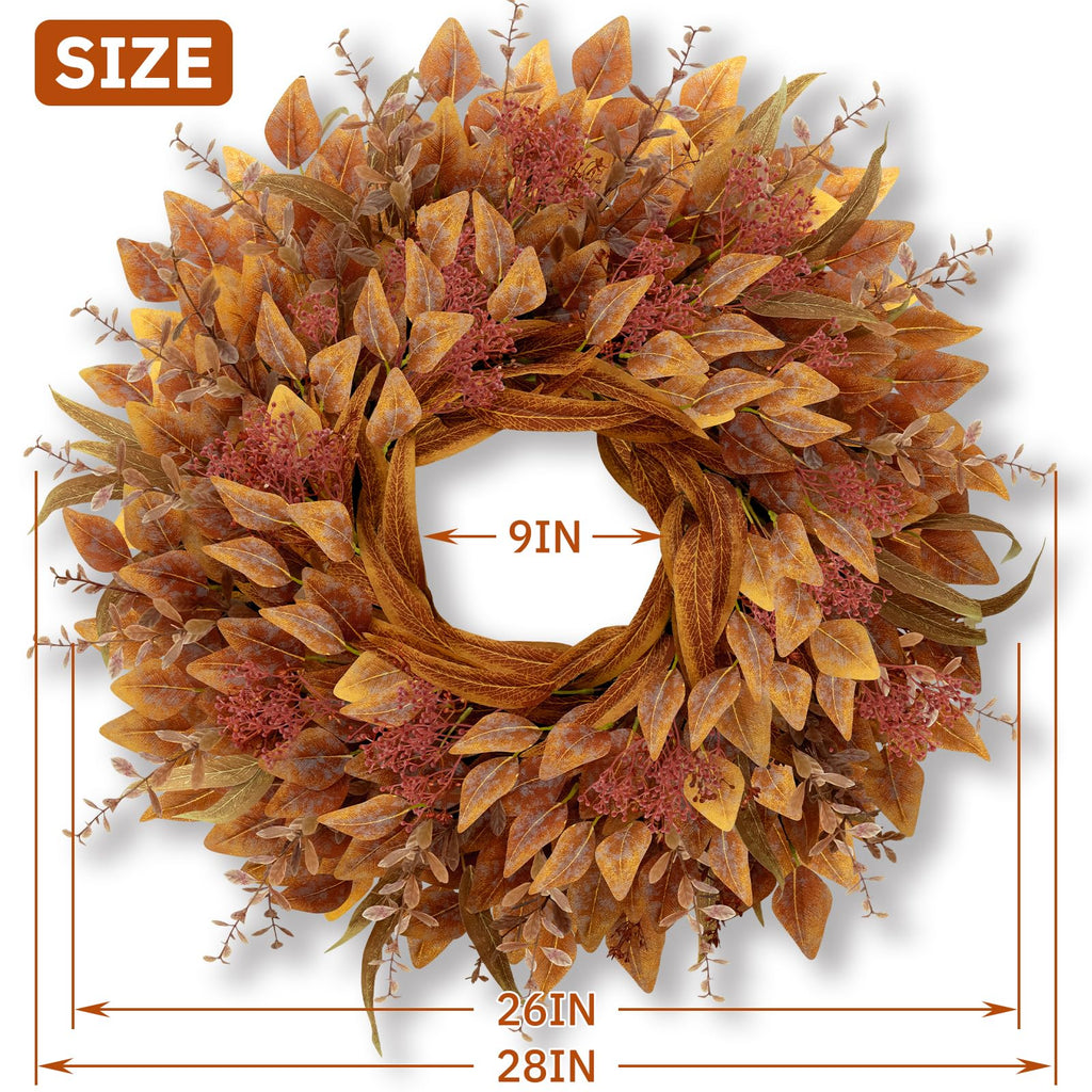 26" Fall Wreaths for Front Door Full Large Eucalyptus Wreath(Orange)