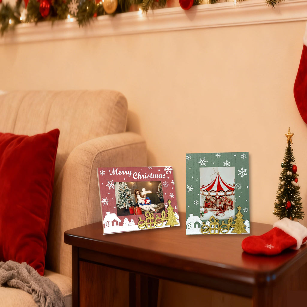4x6 Picture Frame Christmas-Red&Green 2 Pcs in 1 set Frame can Display 4x6 Picture on the Table