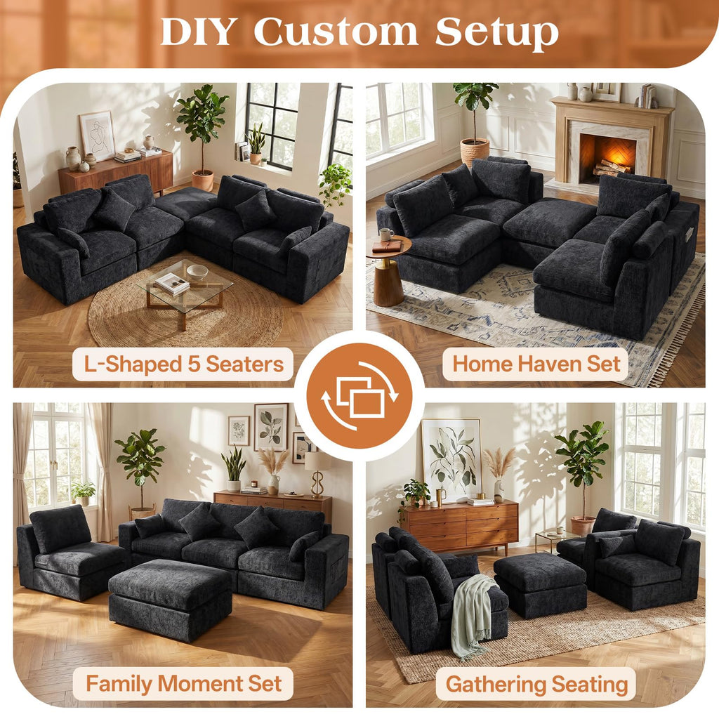 136" Cloud Modular Sectional Sofa with Detachable Seat Cushion
