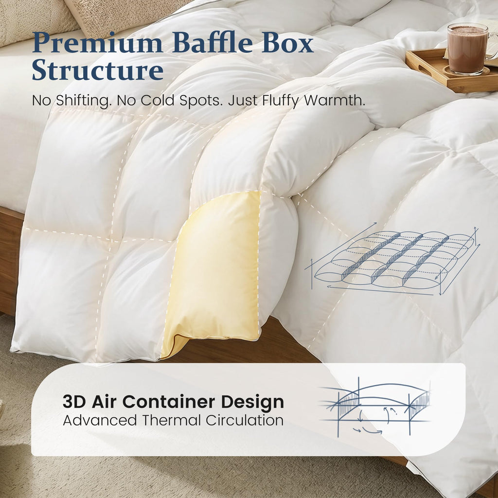 Feather Down Comforter Cal King Size, Fluffy White Duvet Insert