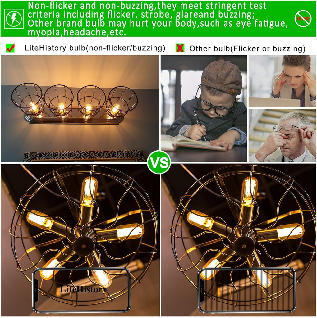 T45 E26 Led Bulb 60 watt,Dimmable,Amber Light Bulbs,2200K,6Pack