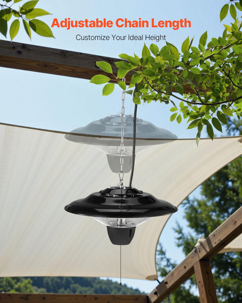 Hanging Patio Heater, 1500W Electric Space Infrared Heater, IP34 Protection with 23.6 inch Pull Cord & Adjustable