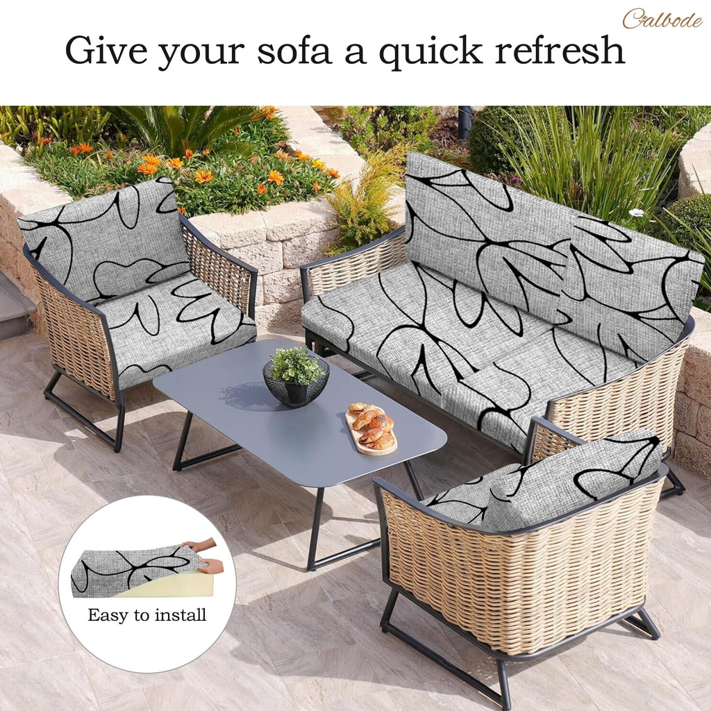 8PCS Waterproof Patio Sofa Covers Elastic, Abstract Grey Floral