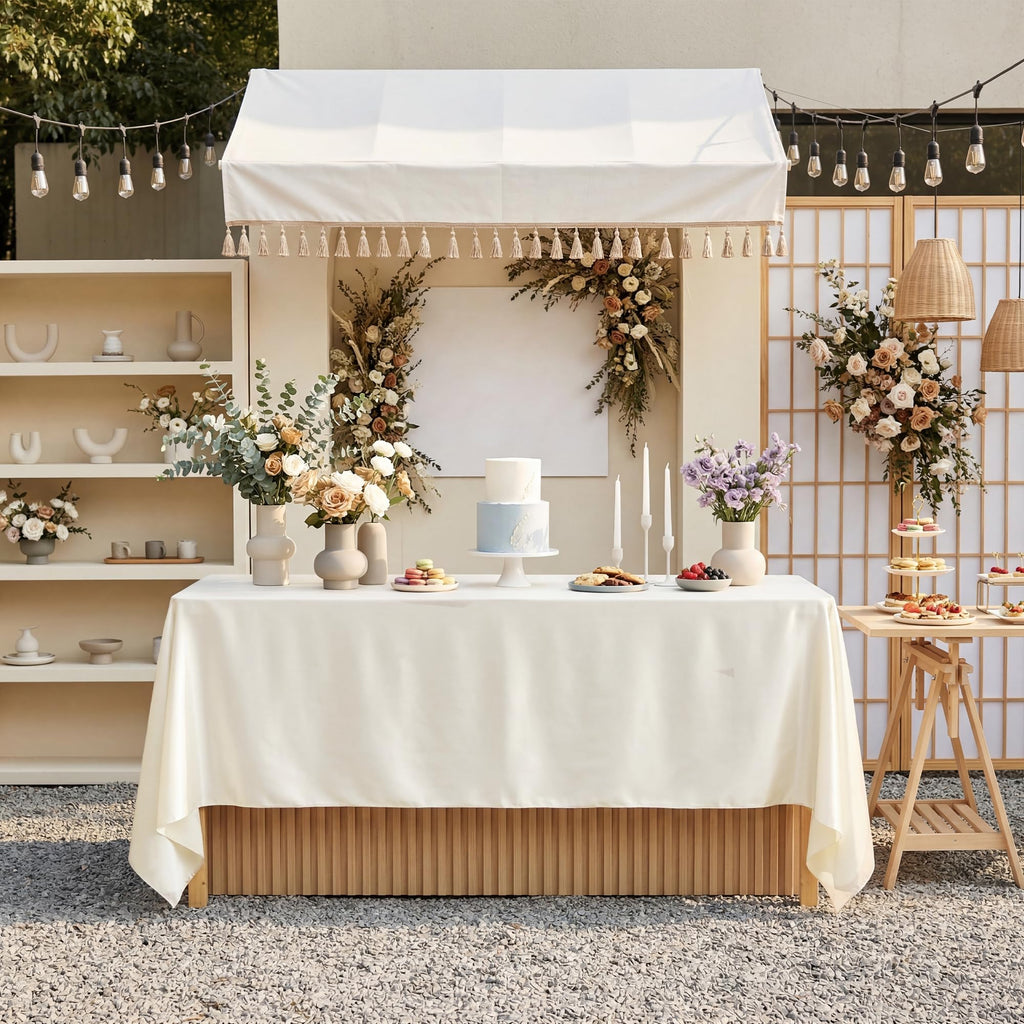 8 Pack Ivory Satin Tablecloth 58 x 102 Inch Overlay Seamless Design