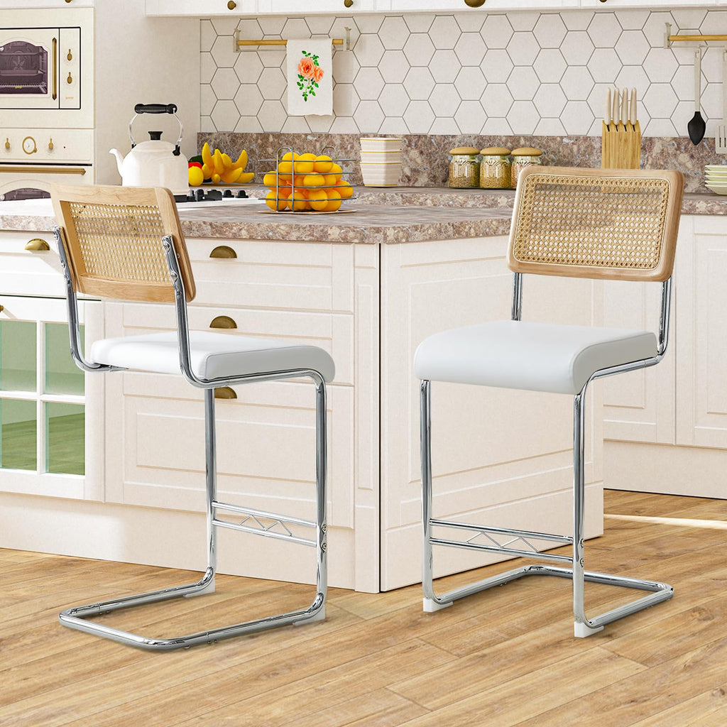 Modern Barstools Set (Rattan White, Set of 2)