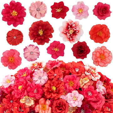 210Pcs Mini Silk Flower Heads Bulk Crafts Petals Decorations, Red