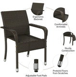 Set of 2 Stackable Outdoor Rattan Dining Chairs, All-Weather Armchair w/Armrests, Steel Frame for Garden, Patio, Deck