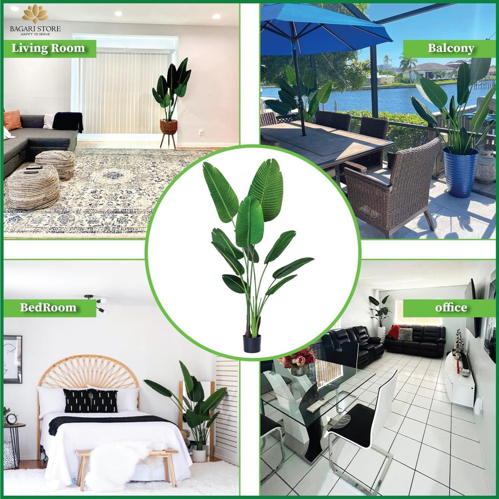 One 5 Foot Artificial Silk Bird of Paradise Palm Tree Potted Plant by Bagari