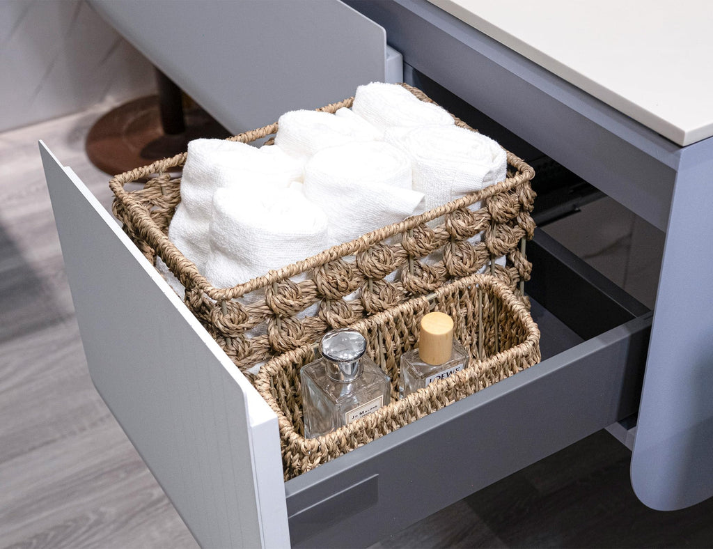 Wicker Storage Baskets, Seagrass Baskets for Counter Organizing, Handwoven Rectangular Baskets for Shelves, 11 x 7.5