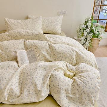 Soft Cotton Muslin Duvet Cover Queen, Vintage Blue Floral Comforter Cover with 2 Pillow Cases, 100% Cotton Gauze
