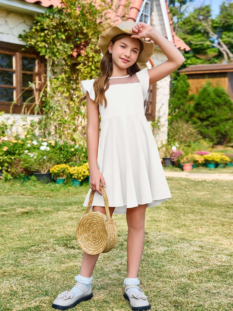 Girls Dress Summer Ruffle Sleeve Mesh A Line Party Dresses
