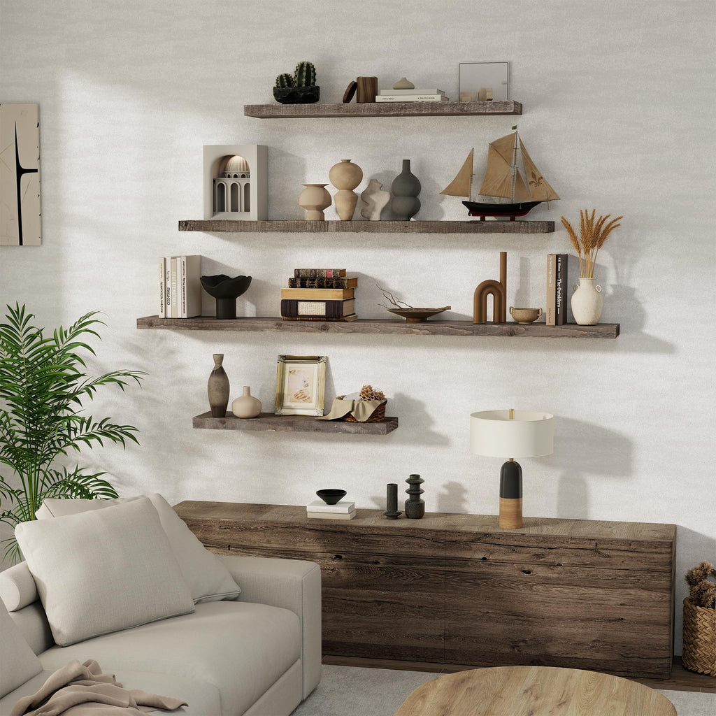Floating Shelves, 8 Inch Deep Rustic Solid Reclaimed Wood Wall Shelves for Storage, Wall Mounted Display Shelving