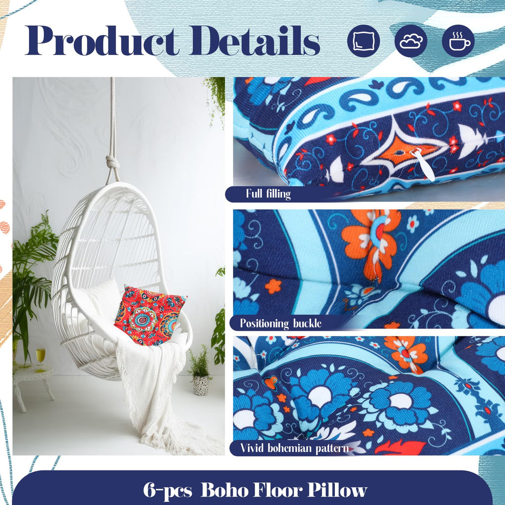 6 Pcs Bohemian Floor Pillows 15 Inch, Classic