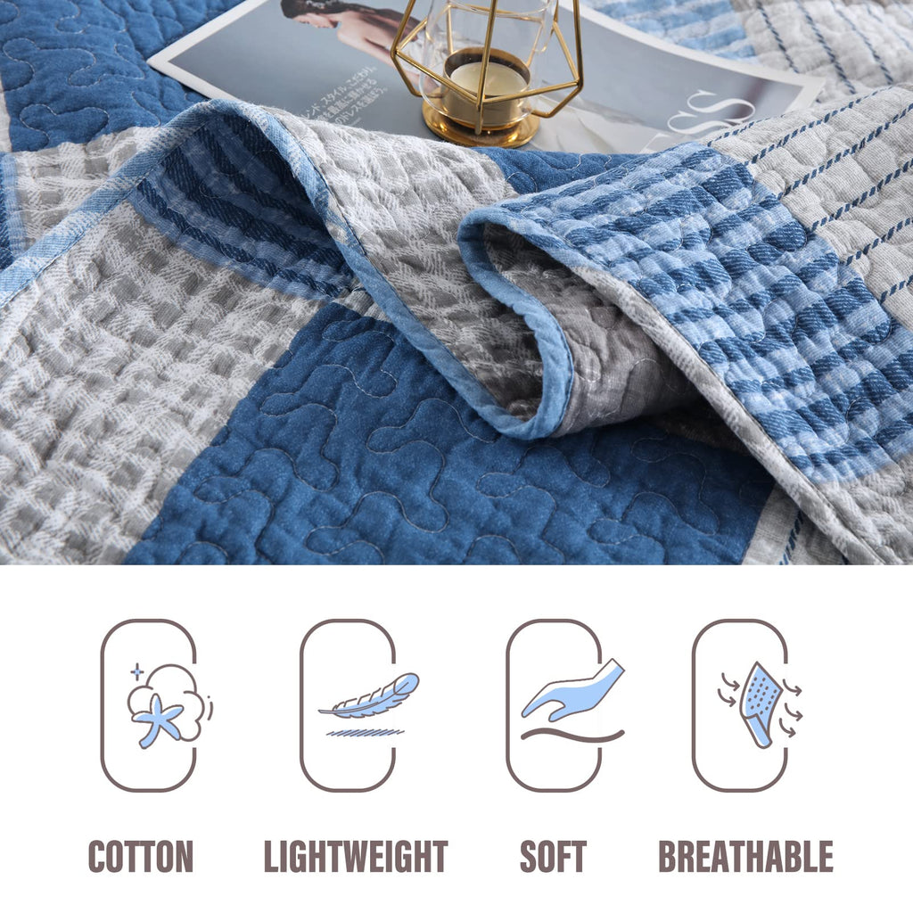 100% Cotton Quilt Farmhouse Plaid 3-Pieces Bedding