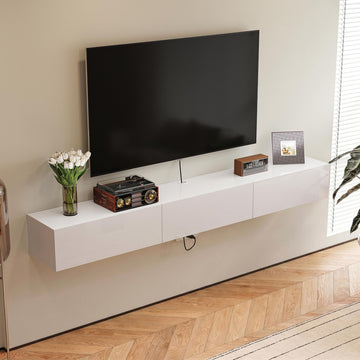55'' Floating TV Stand, High Gloss Wall Mounted TV Console, White