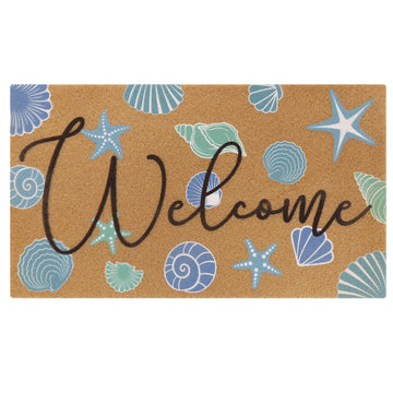 Coastal Seashell Welcome Coir Door Mat Outdoor Non-slip, 17" x 30"