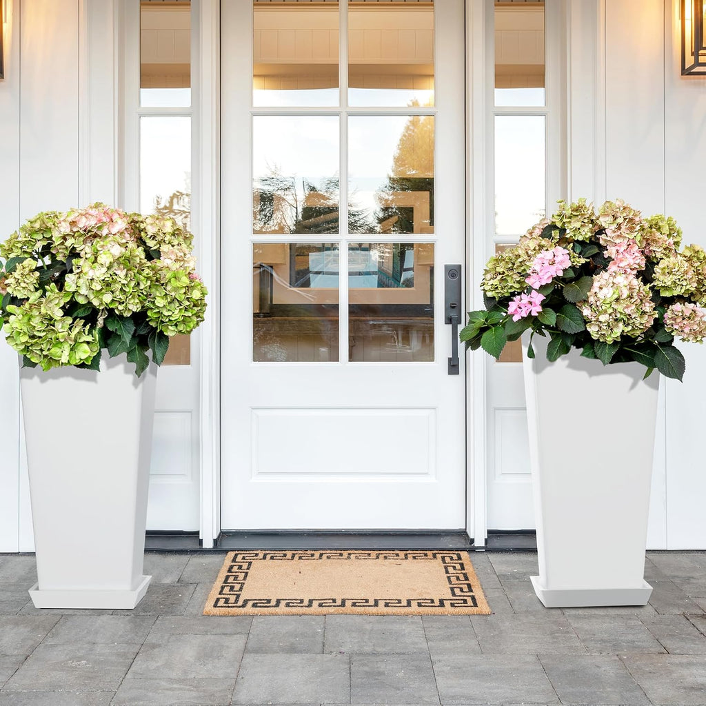 Set of 2 Tall Planters, 24" Large Indoor Outdoor Flower Pots with Tray, Modern Tapered Planters for Porch, Patio