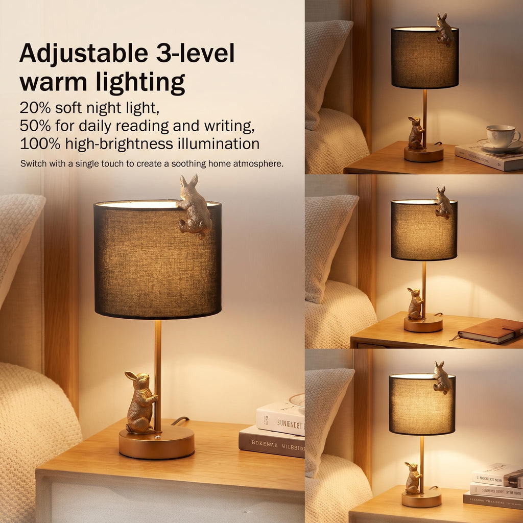 Whimsical 3-Way Dimmable Rabbit Table Lamp 14.5" Antique Bronze Bunny Bedside Light with 7W E26 LED Bulb, Unique