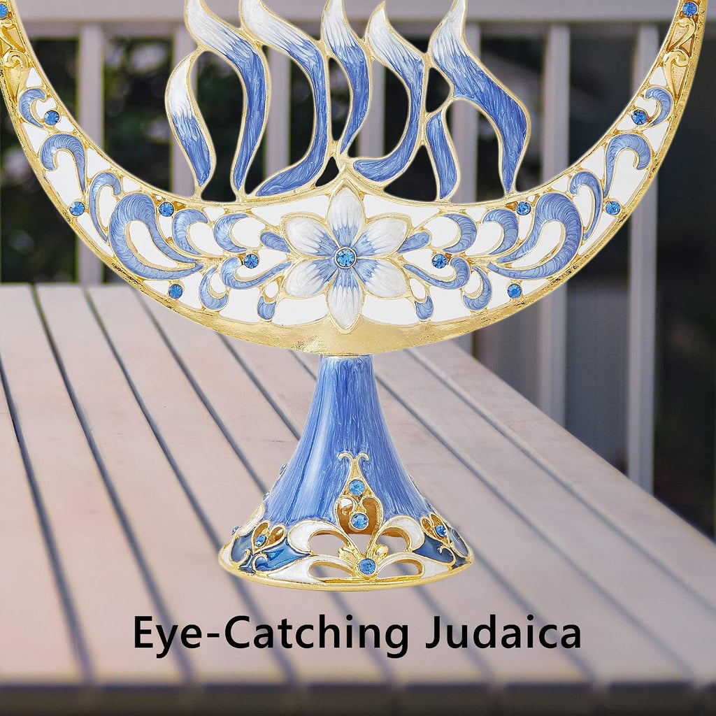 Hand Painted Enamel Candelabra with Flower and Hanukkah