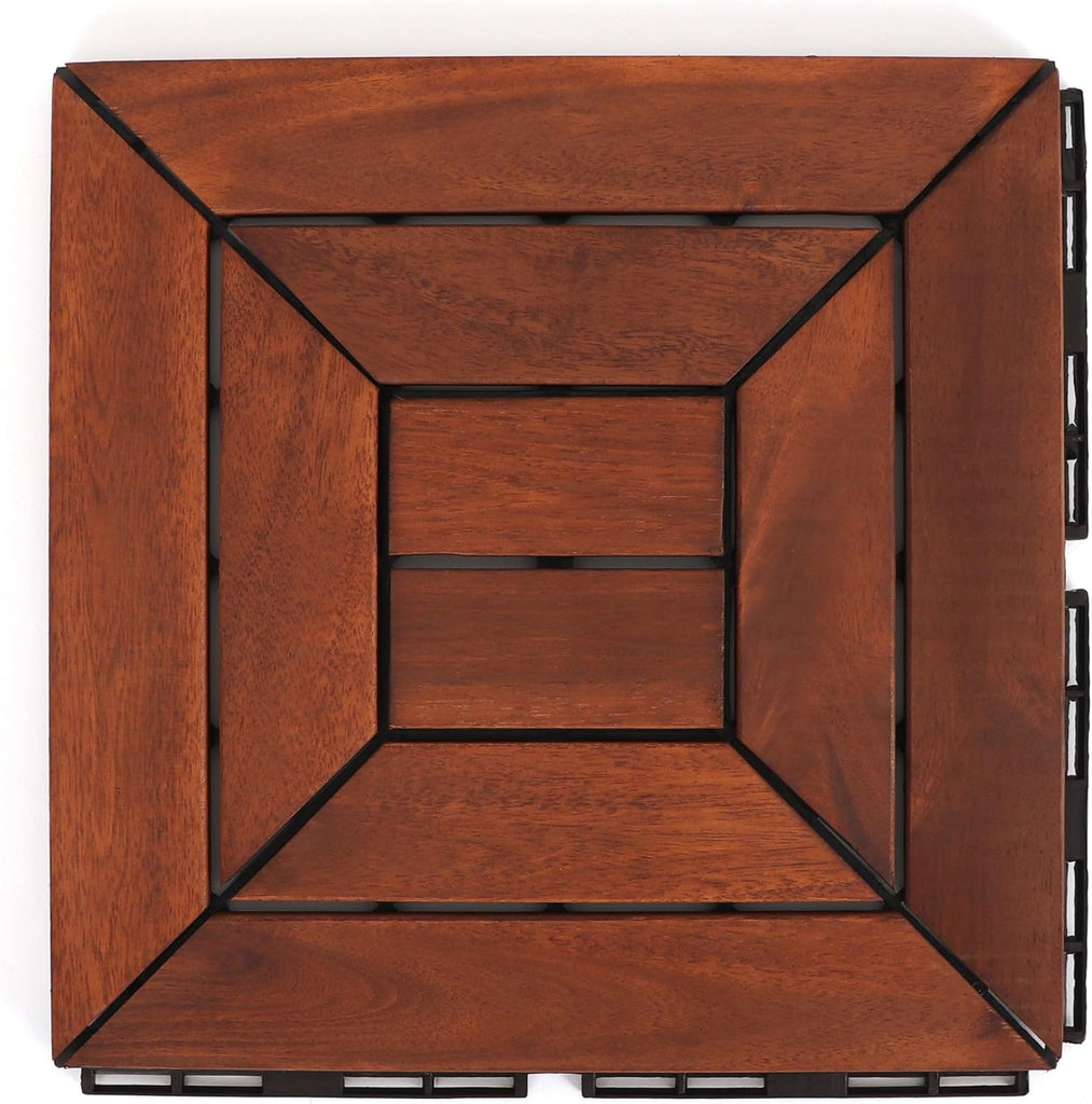 Deck Tiles - Patio Pavers - Acacia Wood Outdoor Flooring - Interlocking Patio Tiles - 12"x12" (10 Pack) - Oiled Acacia
