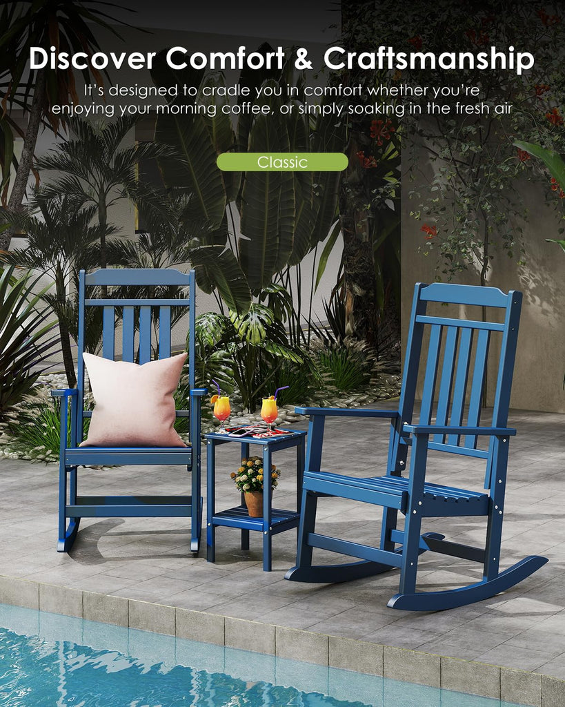 Classic Outdoor-Rocking-Chairs-Set-of-4, HDPE Rocker, Blue