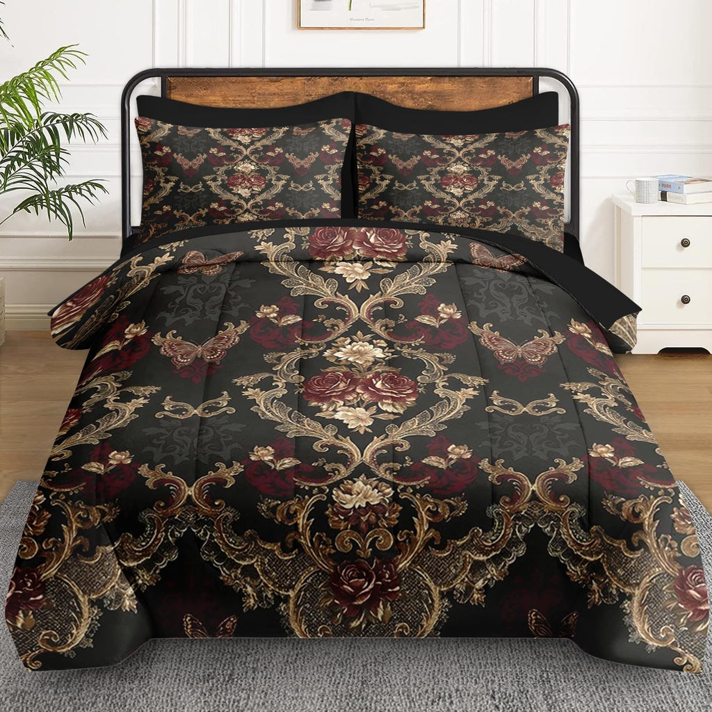 King Comforter Set with Sheets, 7 Pieces Victorian Butterfly Bedding