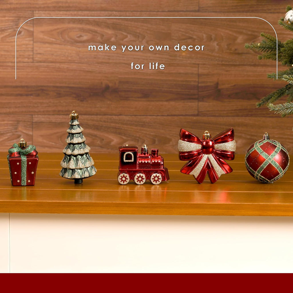Classic Christmas Balls Ornaments Set, Red, Green and Gold - Set of 82
